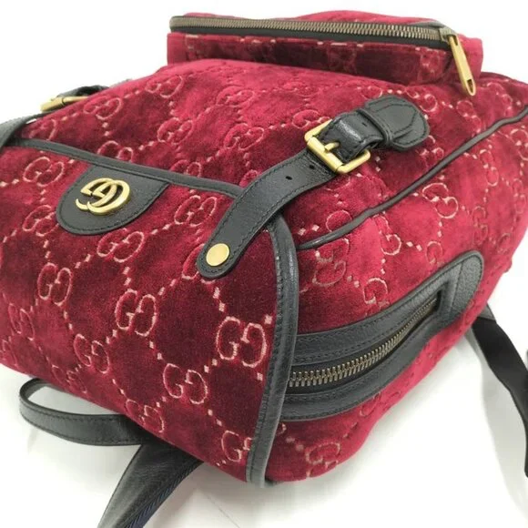 Gucci Backpack GG Velvet Velor Red - Picture 5 of 10